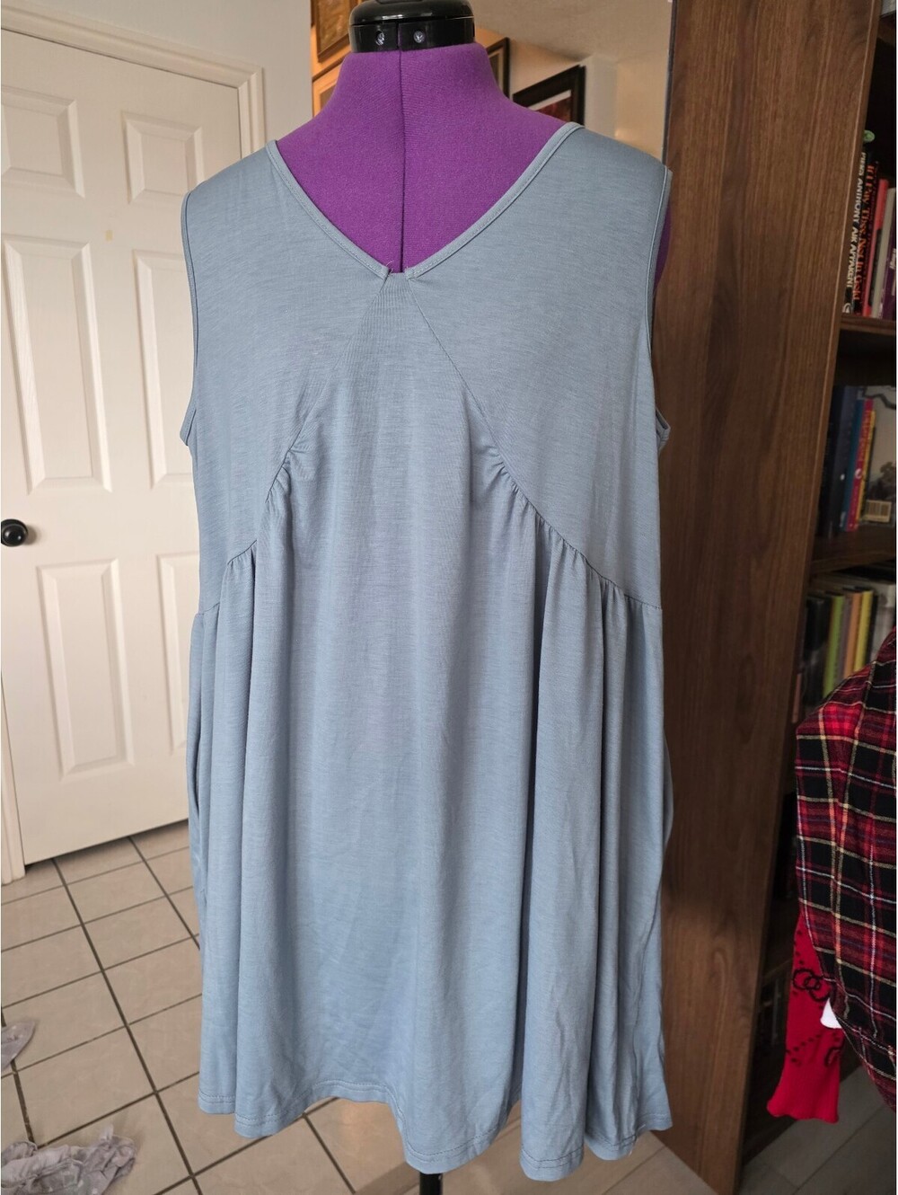 Womens large flowy Babydoll style slate blue dress with pockets